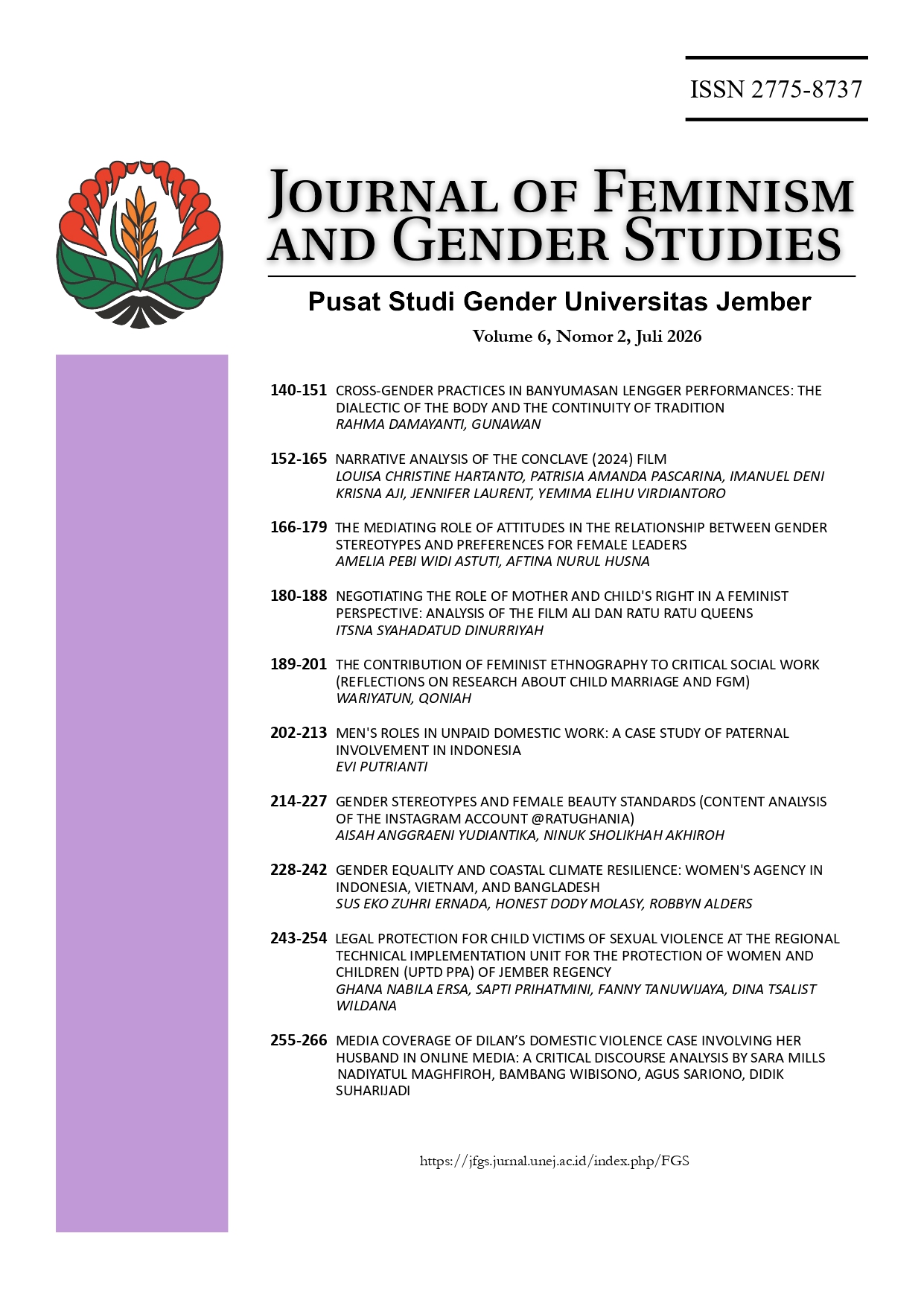 					View Vol. 6 No. 2 (2026): Journal of Feminism and Gender Studies
				